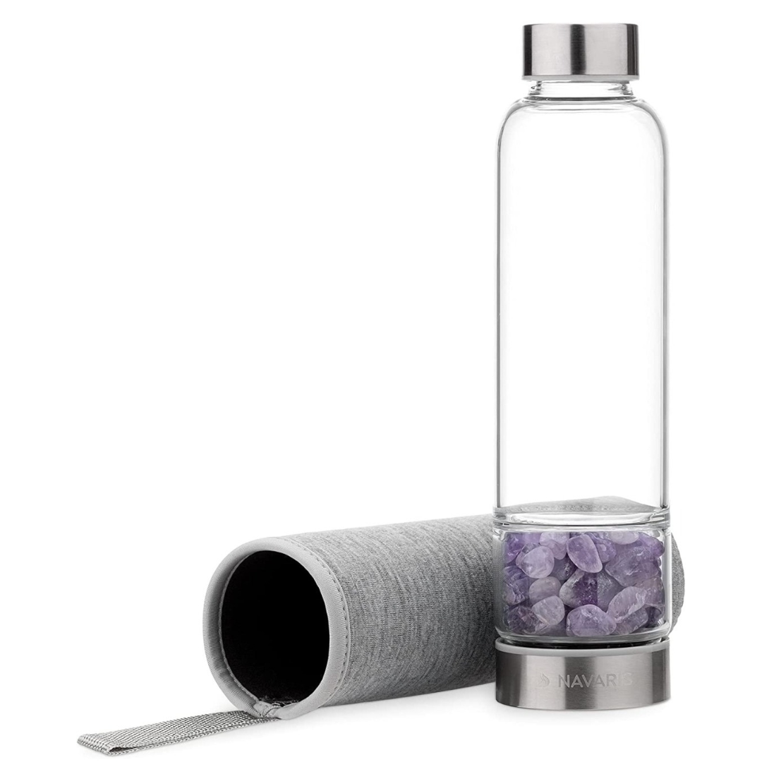 Wasserflasche mit Mineralsteinen und Neoprenhülle in Geschenkkarton, 420ml, 28x6,2cm