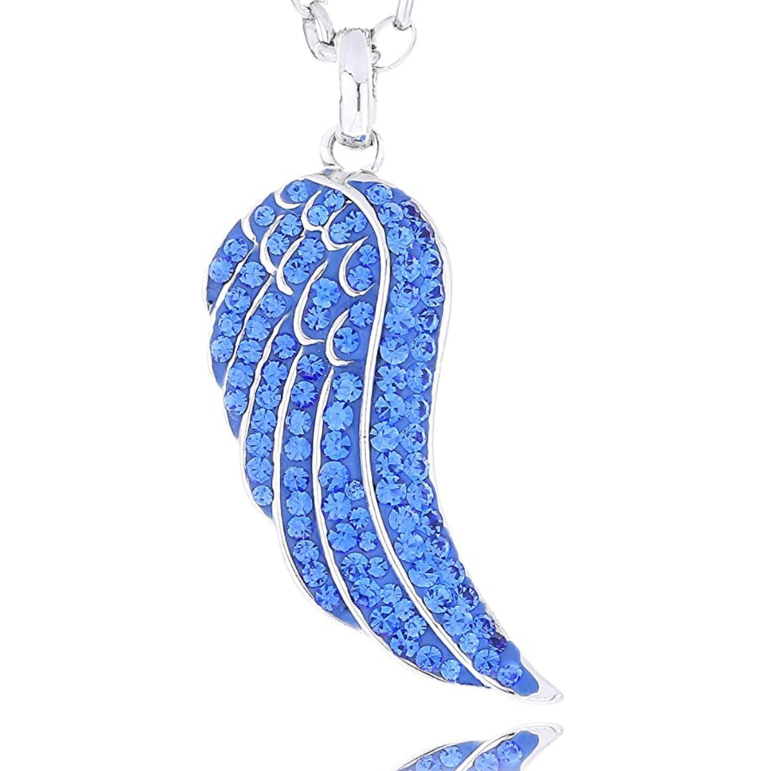 Halskette Flügel Edelstahl, Zirkonia, Kette 70+5cm Verlängerung, Anhänger 4x1,5cm