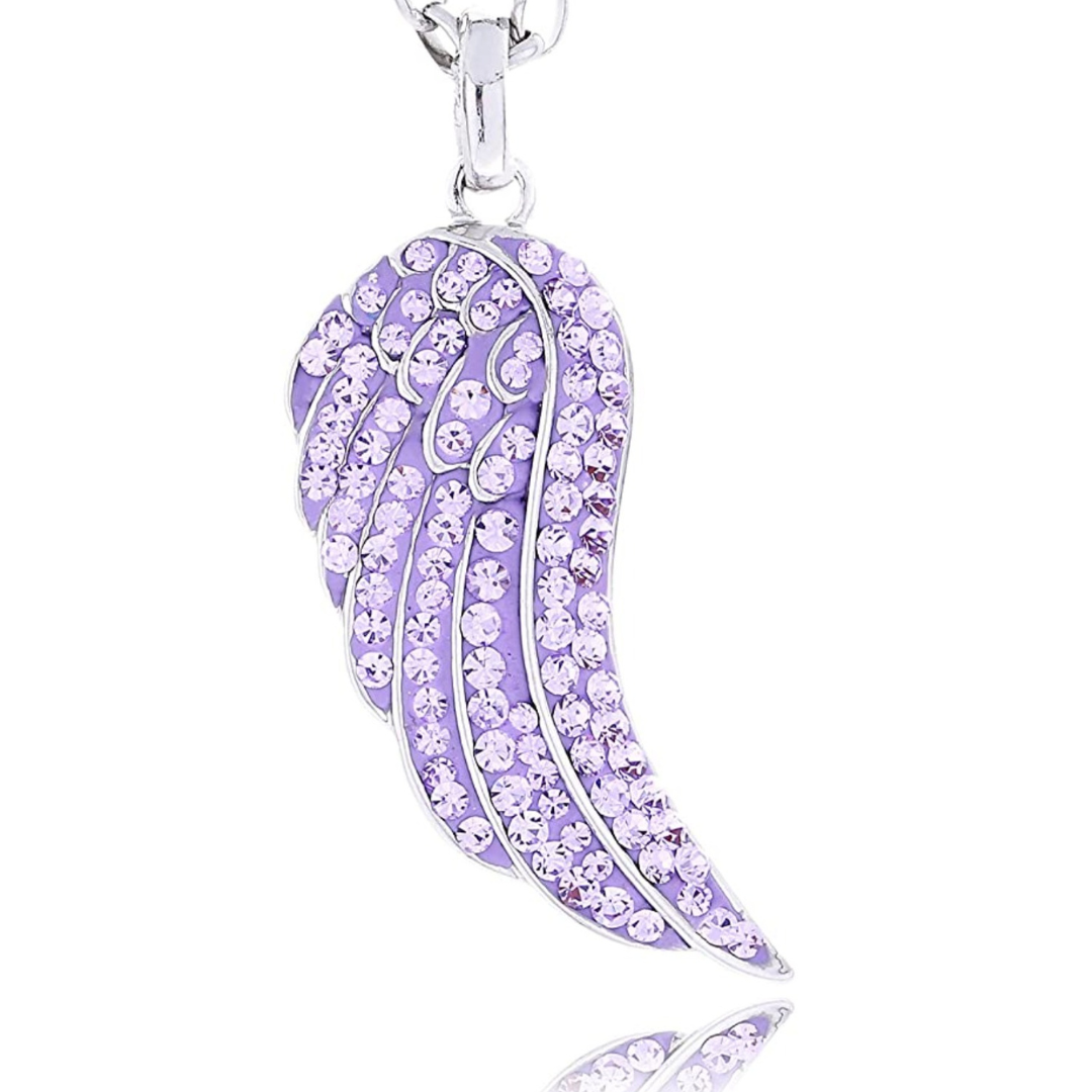 Halskette Flügel Edelstahl, Zirkonia, Kette 70+5cm Verlängerung, Anhänger 4x1,5cm