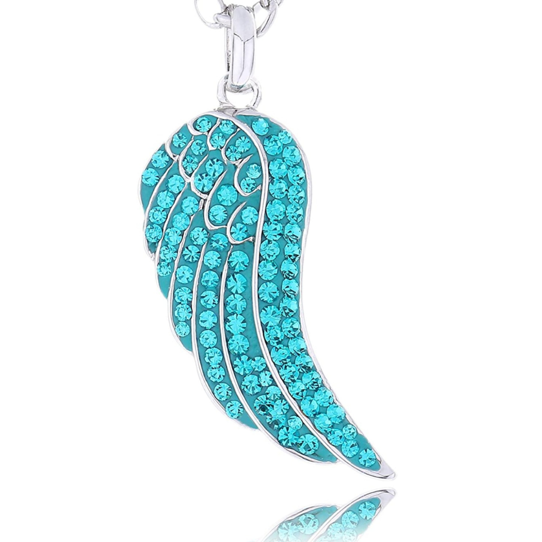 Halskette Flügel Edelstahl, Zirkonia, Kette 70+5cm Verlängerung, Anhänger 4x1,5cm