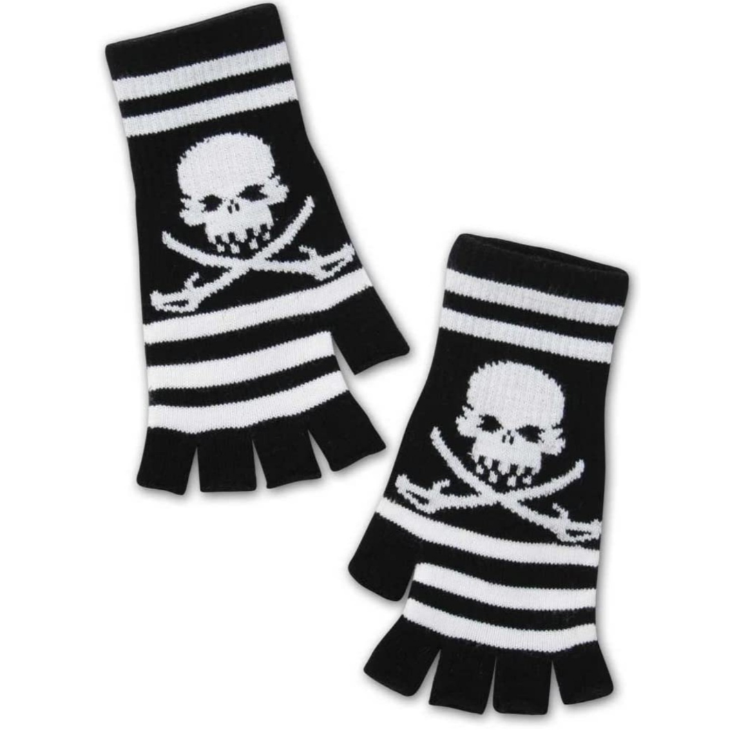 Handschuhe fingerlos Totenkopf schwarz/weiß