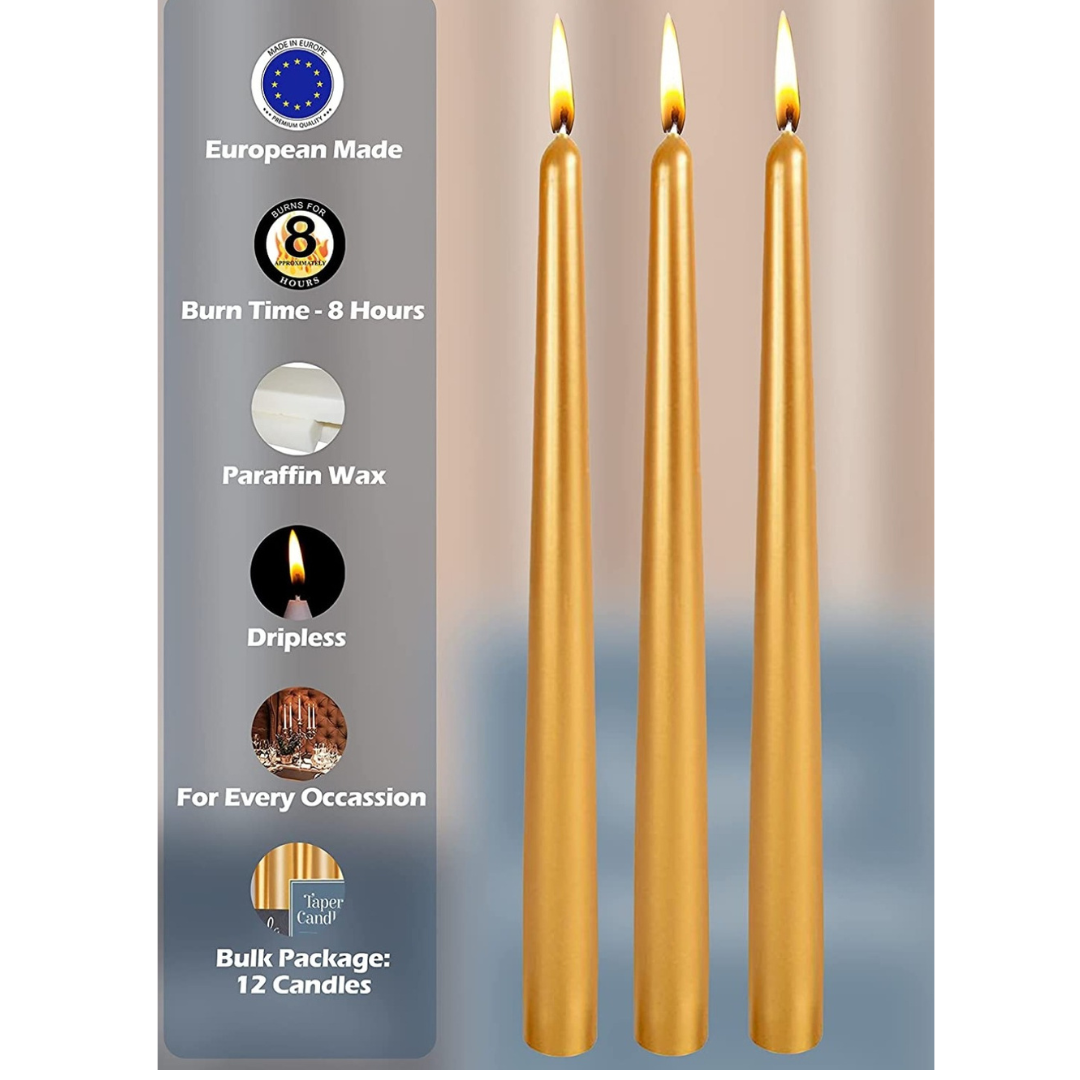 Kerzen Stabkerzen gold metallisch tropffrei 25cm 12er Pack