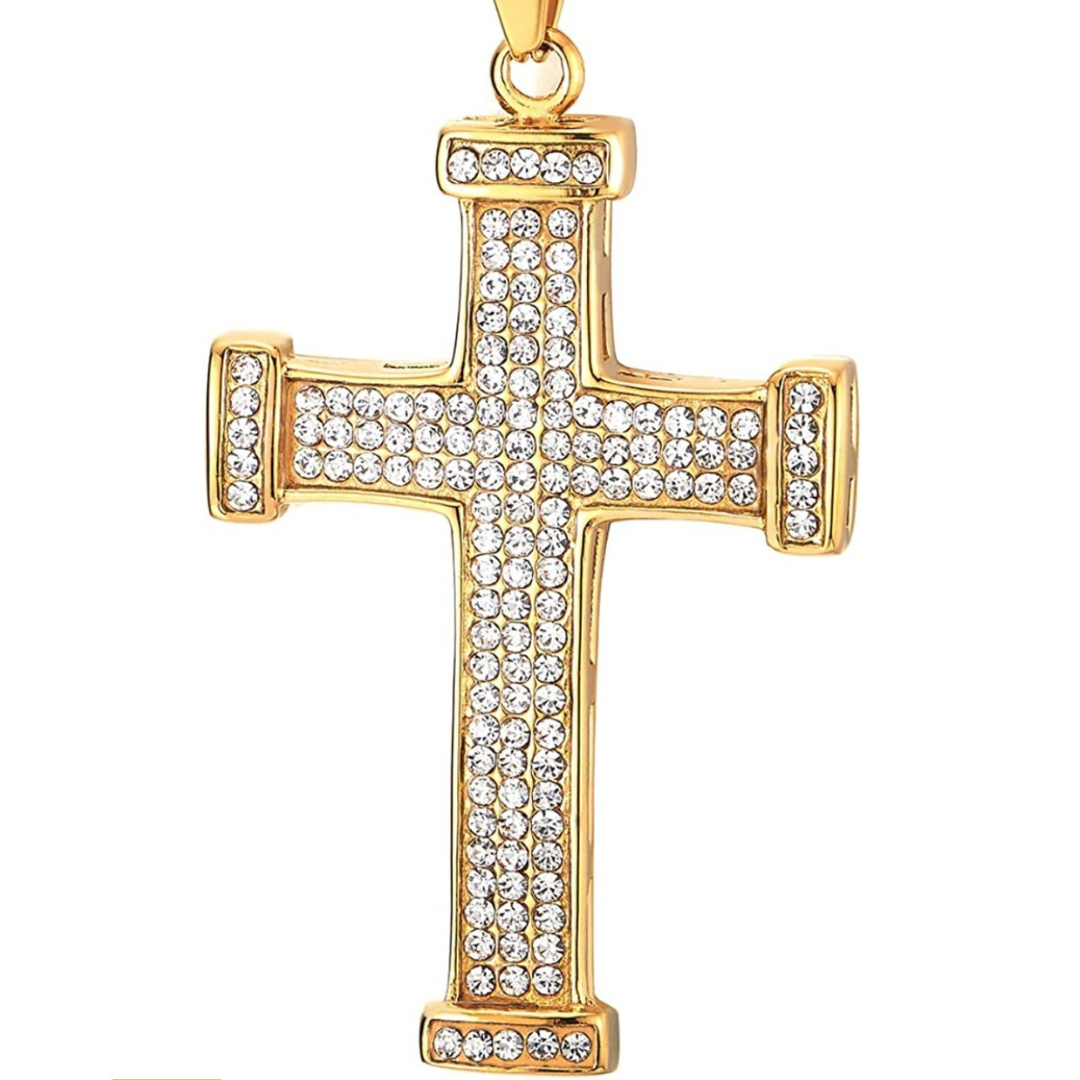 Halskette Edelstahl Kreuz mit Zirkonia Kugelkette 75cm