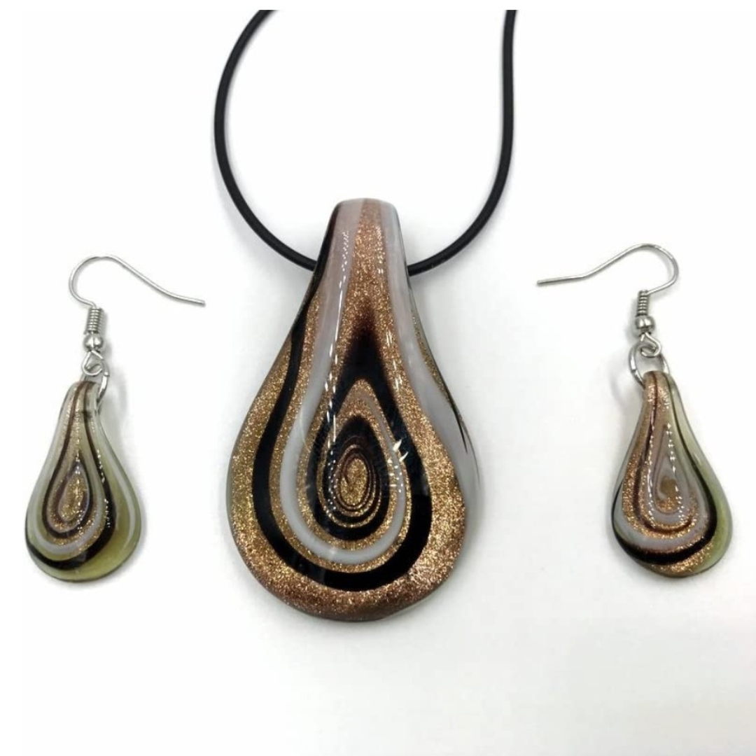 Schmuckset, Halskette + Ohrringe, Muranoglas braun