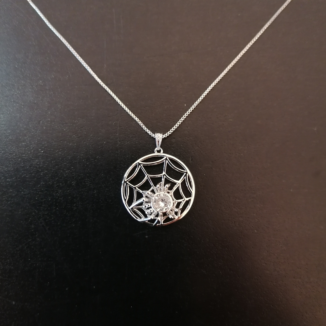 Halskette Spinnennetz mit Zirkonia Echt Silber