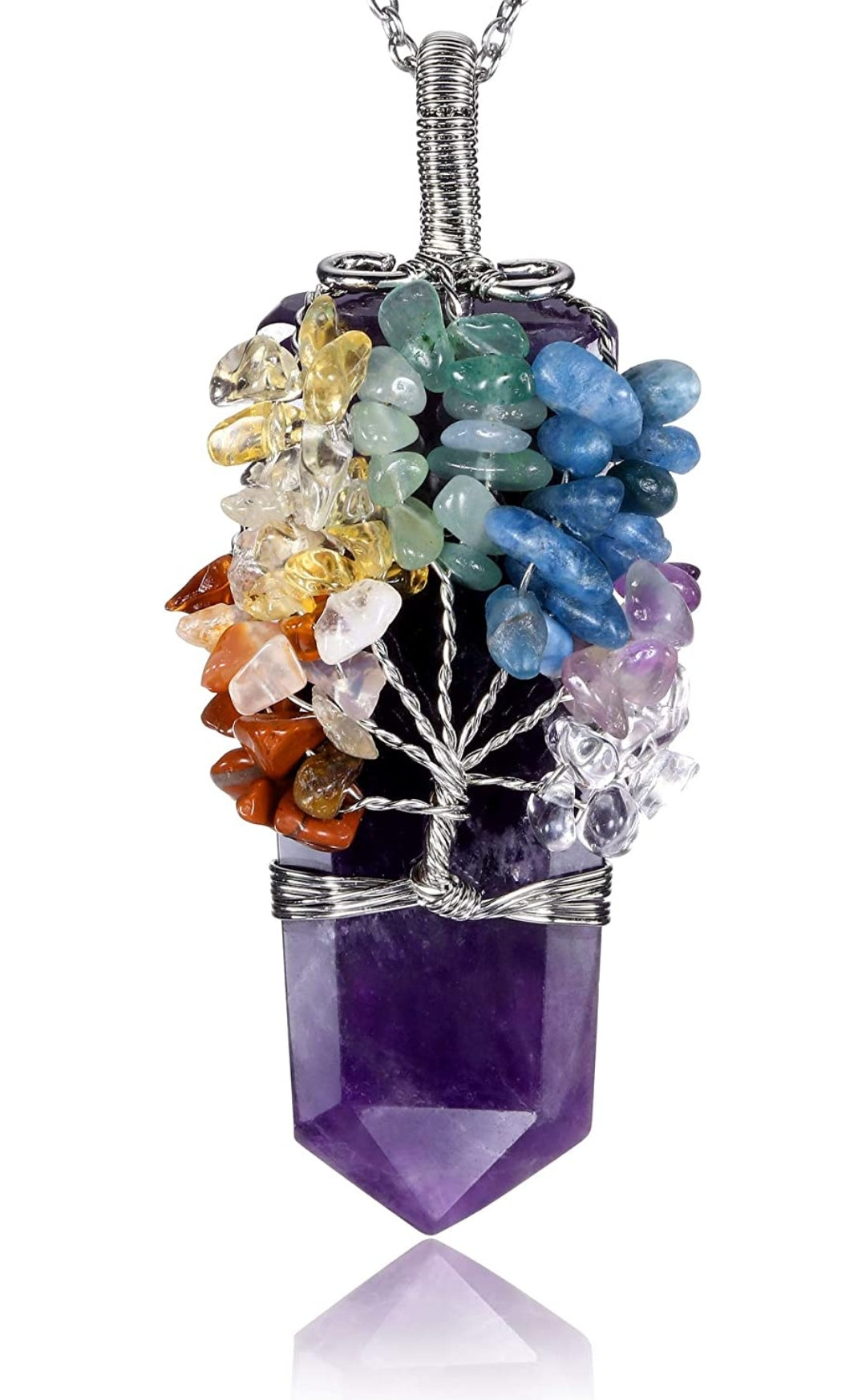 Halskette Chakra Baum des Lebens, Edelstein, Edelstahlkette
