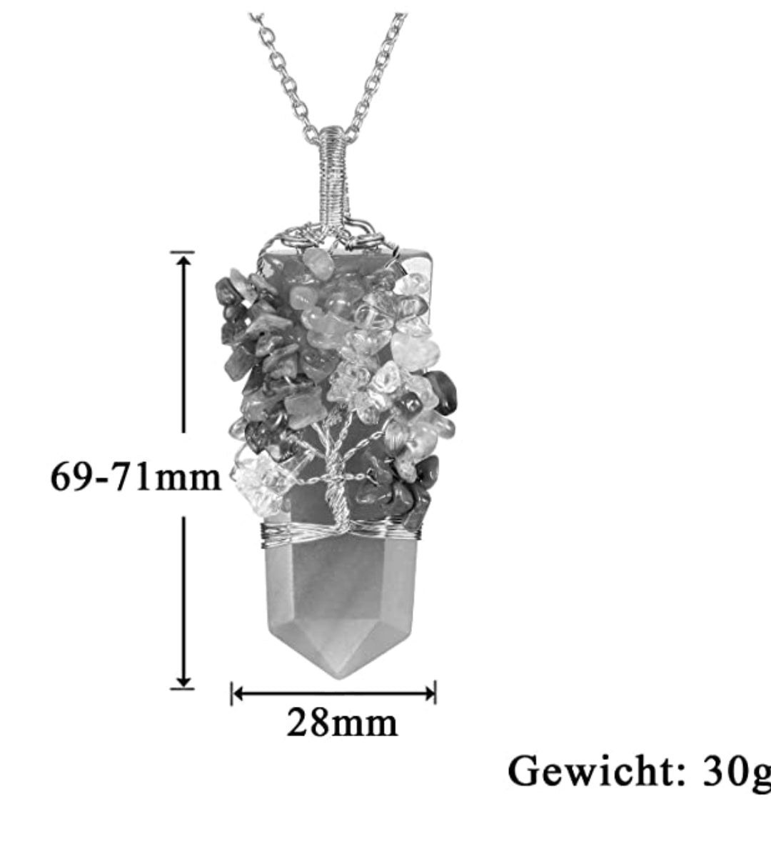 Halskette Chakra Baum des Lebens, Edelstein, Edelstahlkette