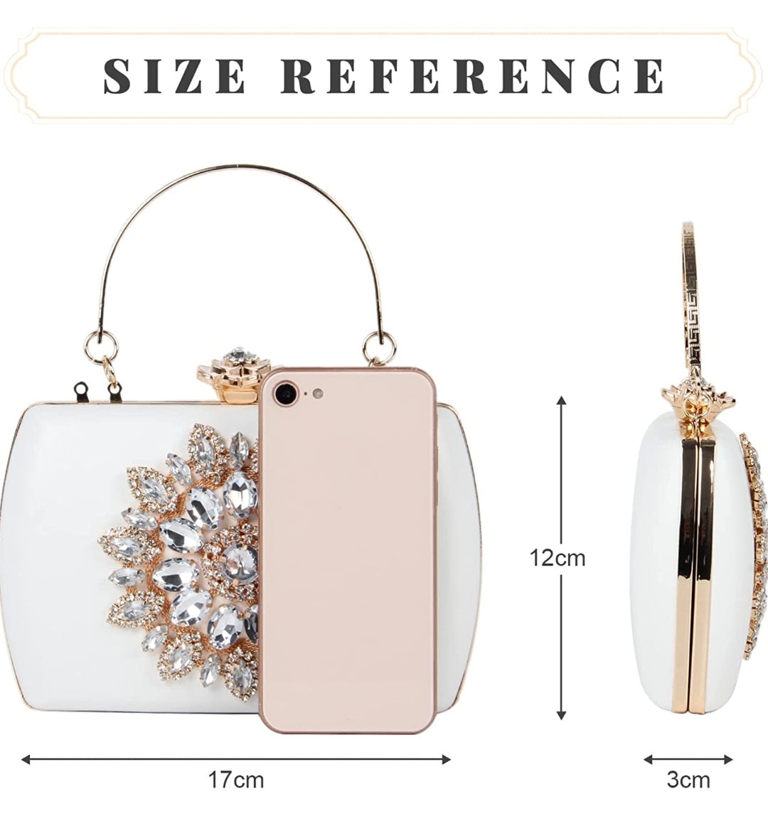 Tasche Abendtasche weiß/gold mit Kristallsteine