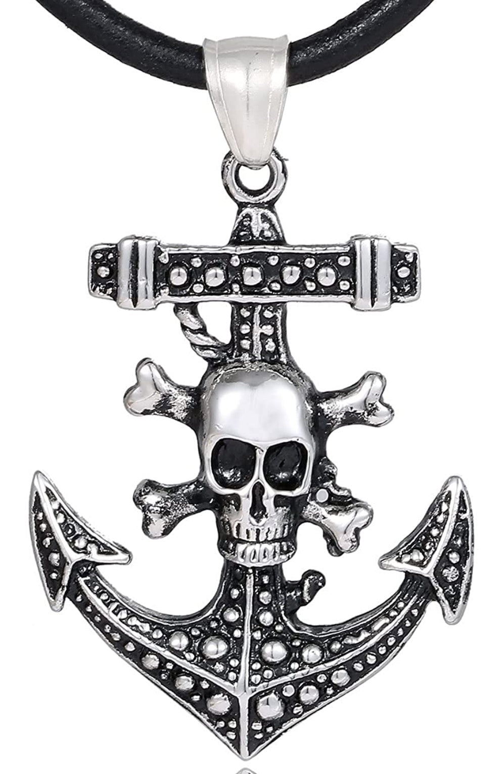 Halskette Anker Totenkopf Edelstahl auf Lederband