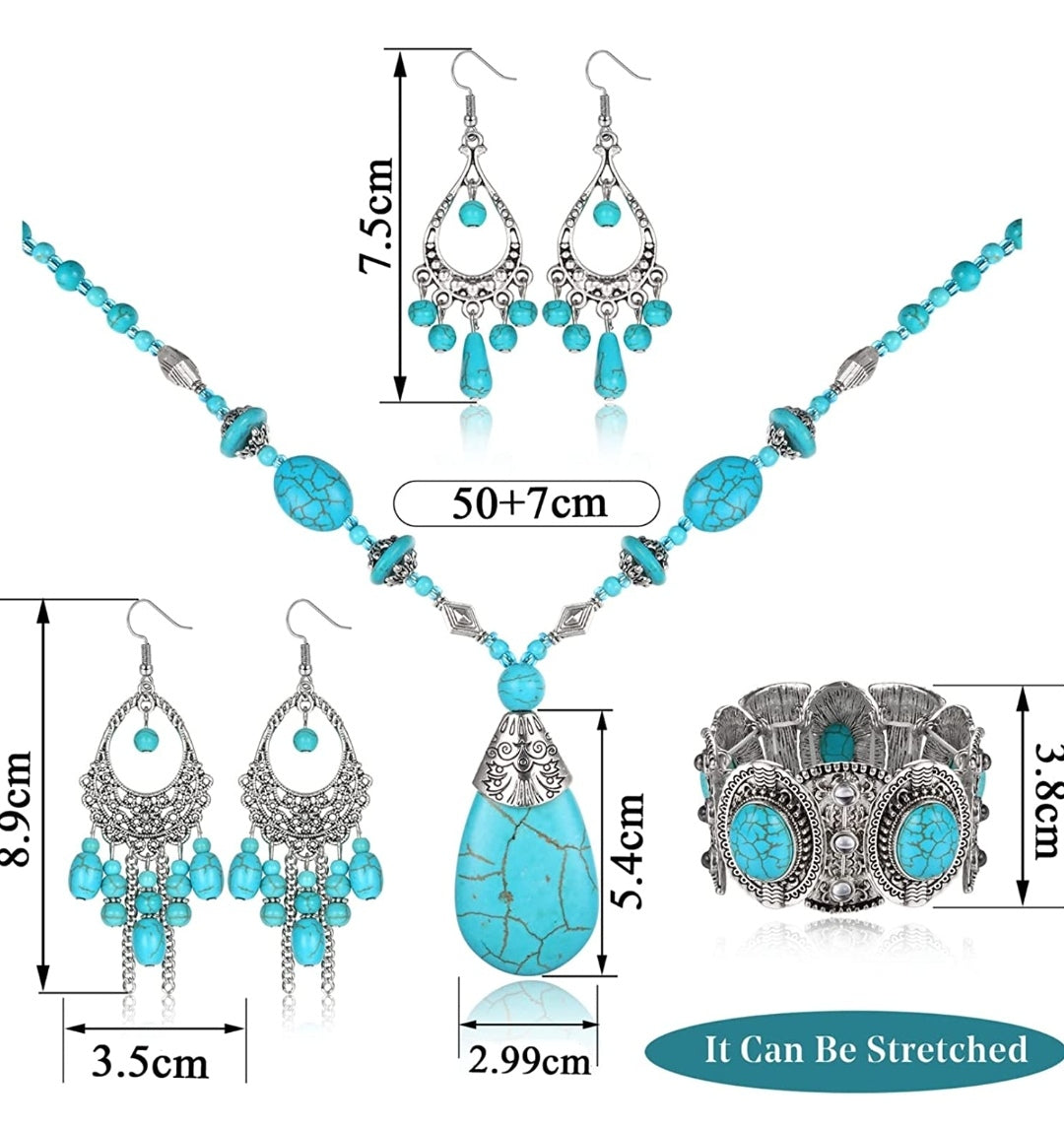 Schmuckset Halskette + Armreif Türkis, Modeschmuck