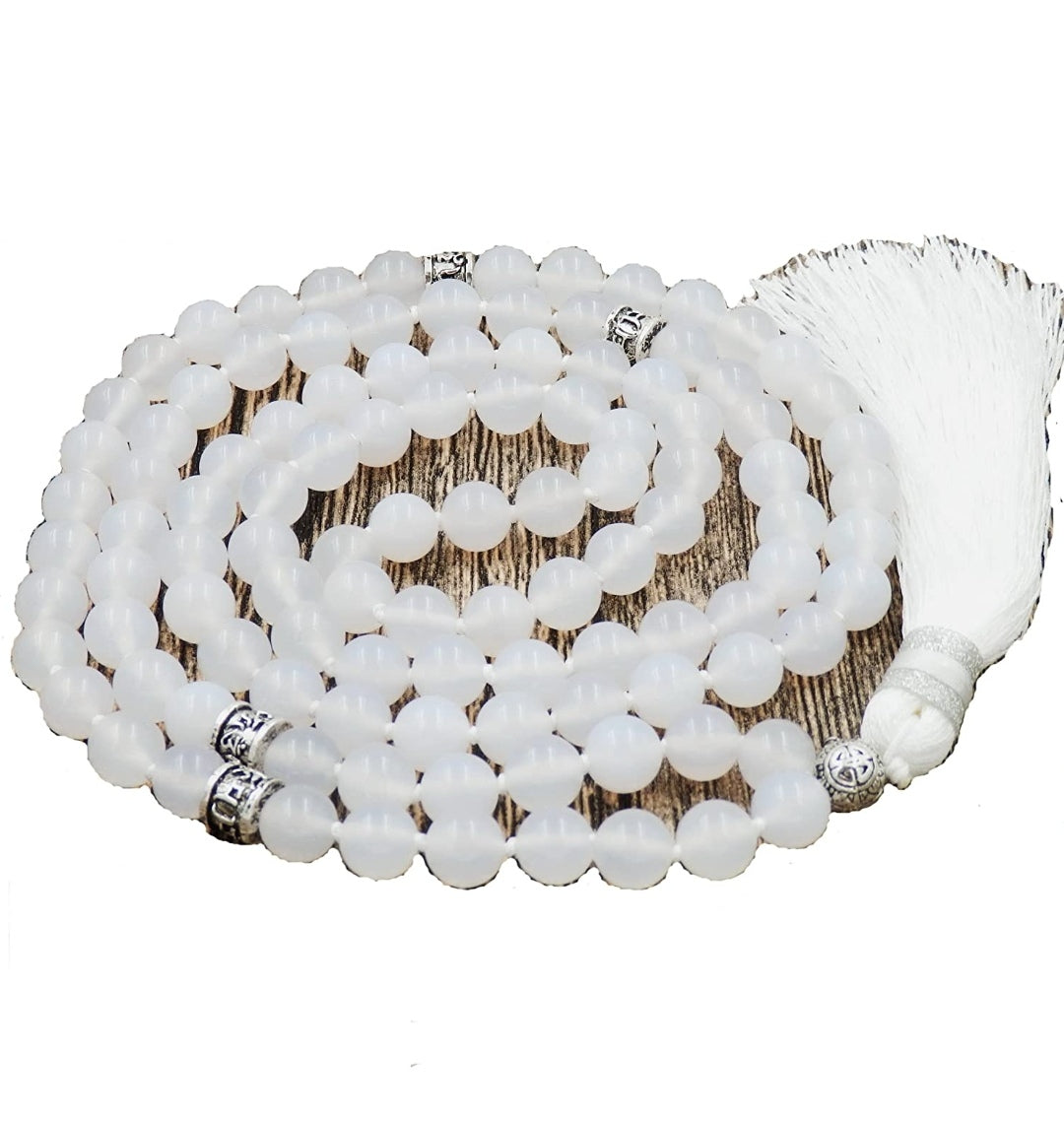 Halskette Mala, Edelstein, Kugeln 8mm, Kette Länge 100cm, Quaste 9cm