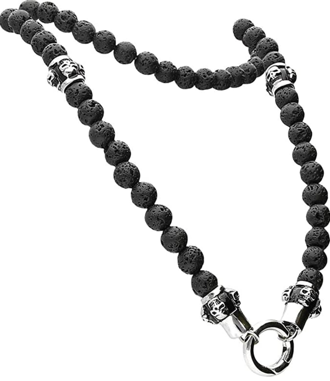 Halskette Lava, Totenkopf-Perlen Edelstahl