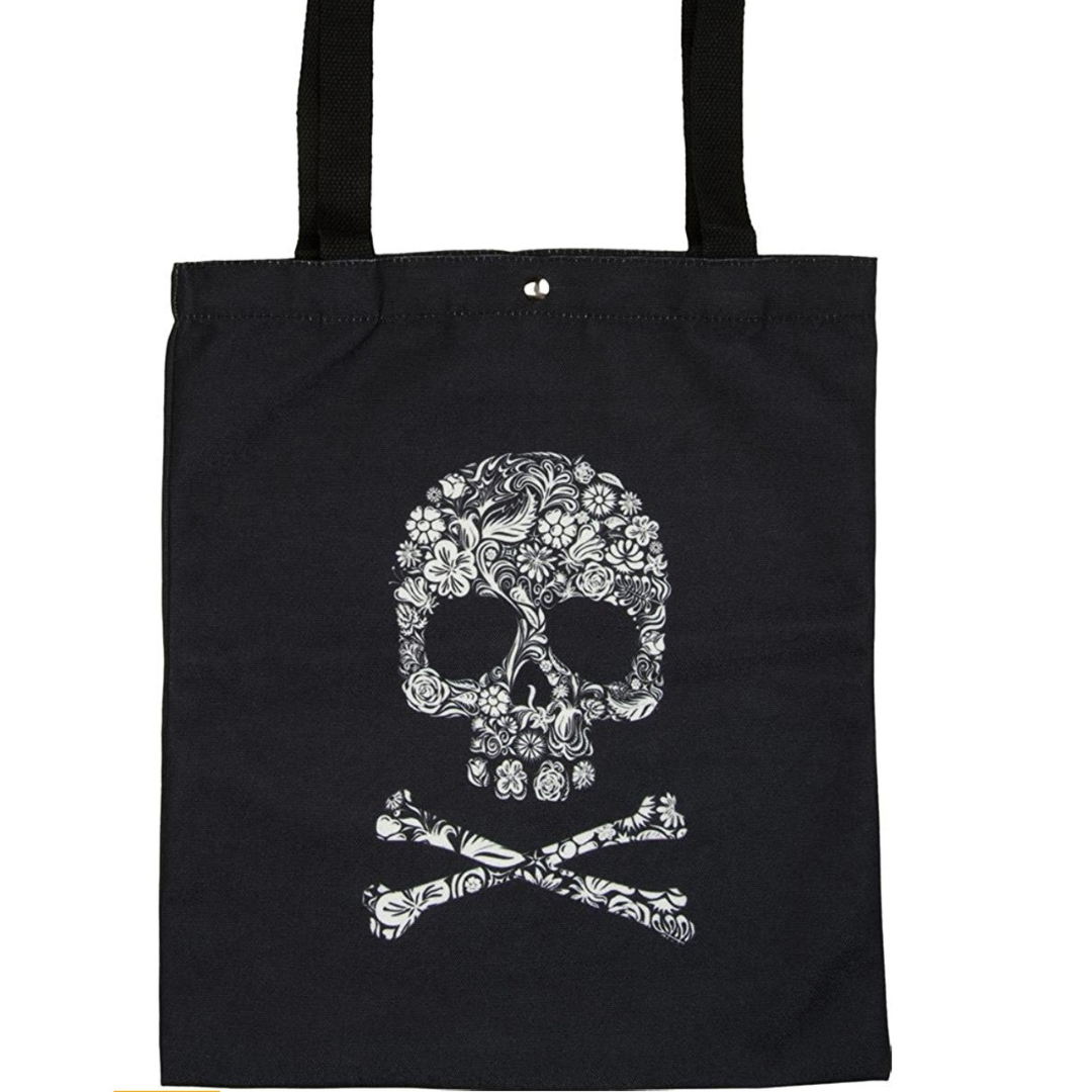 Einkaufstasche Totenkopf schwarz mit Druckknopf