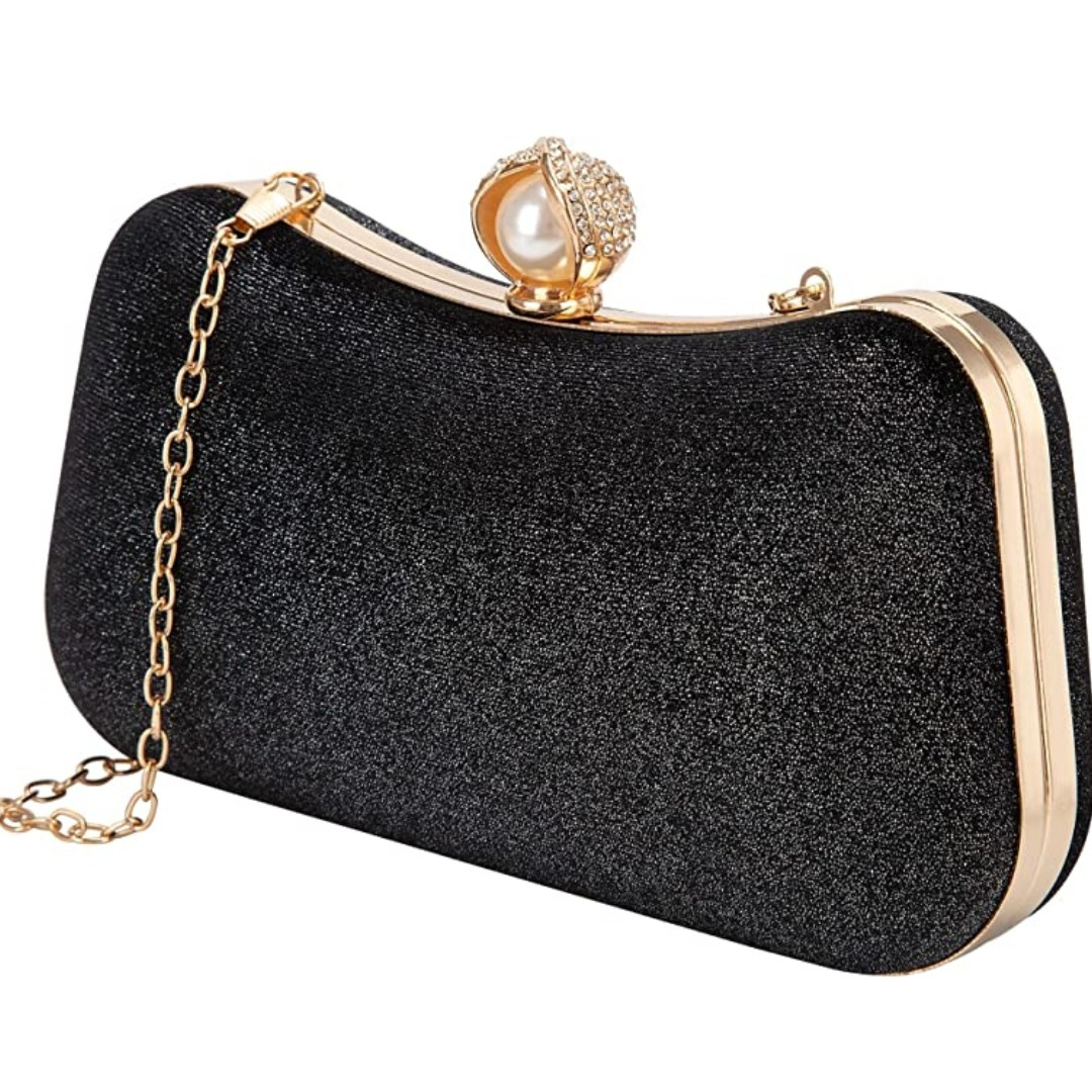 Tasche Samt schwarz mit Verschluß Perle Zirkonia