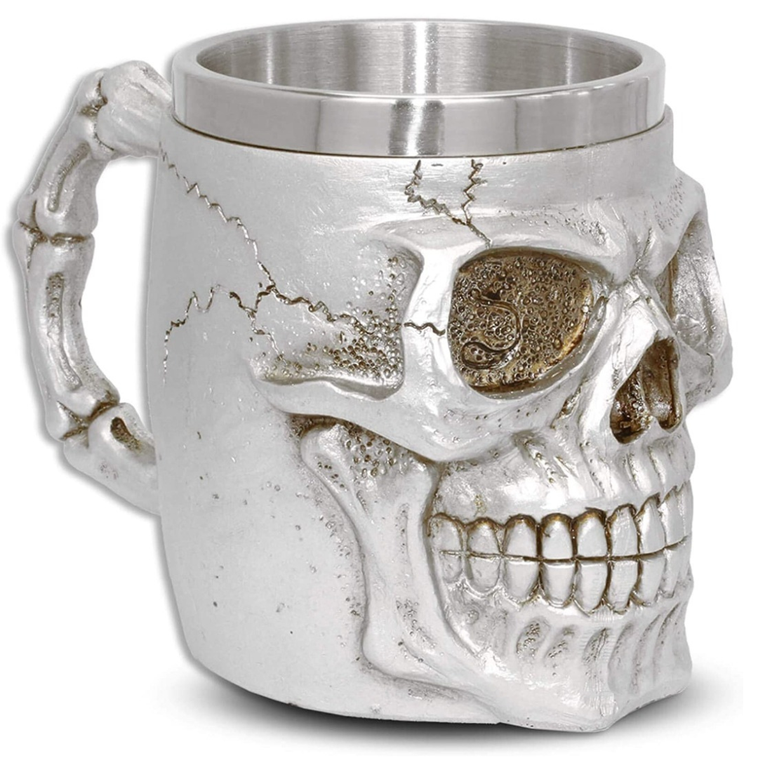 Tasse Totenkopf Metall silber