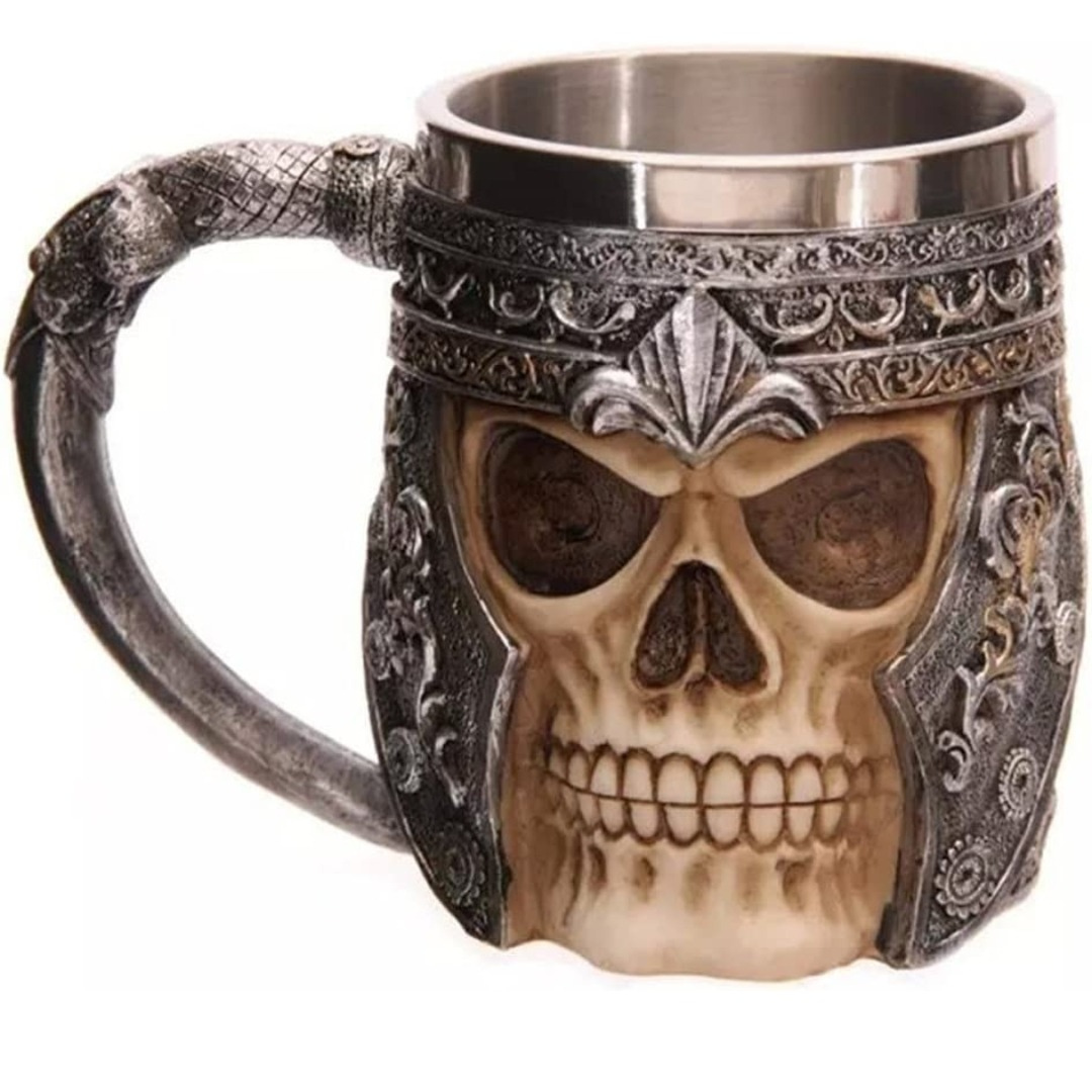 Tasse Wikinger 3D Metall silber, braun