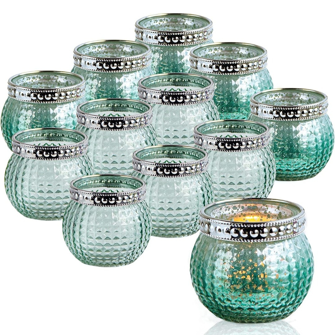 Teelichthalter Glas mit Silberrand
