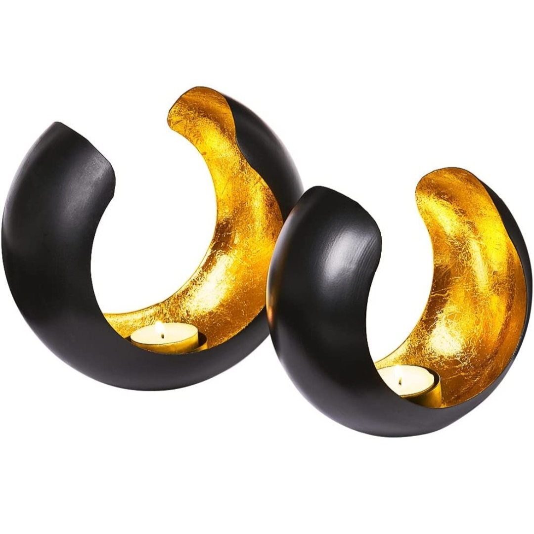Teelicht-Set Marrakesch, Metall, schwarz/gold