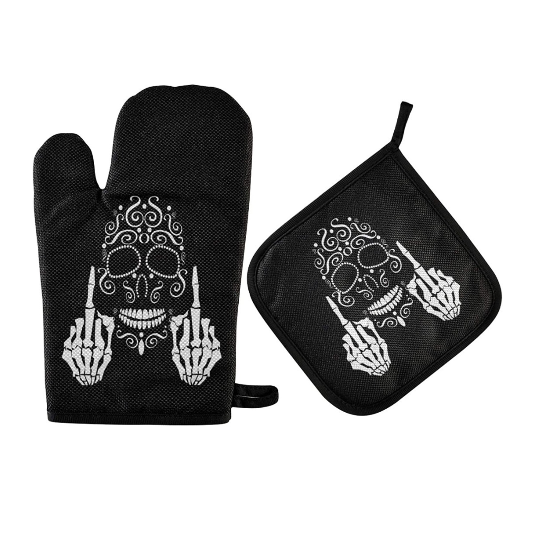 Topflappen-Set Totenkopf schwarz/weiß
