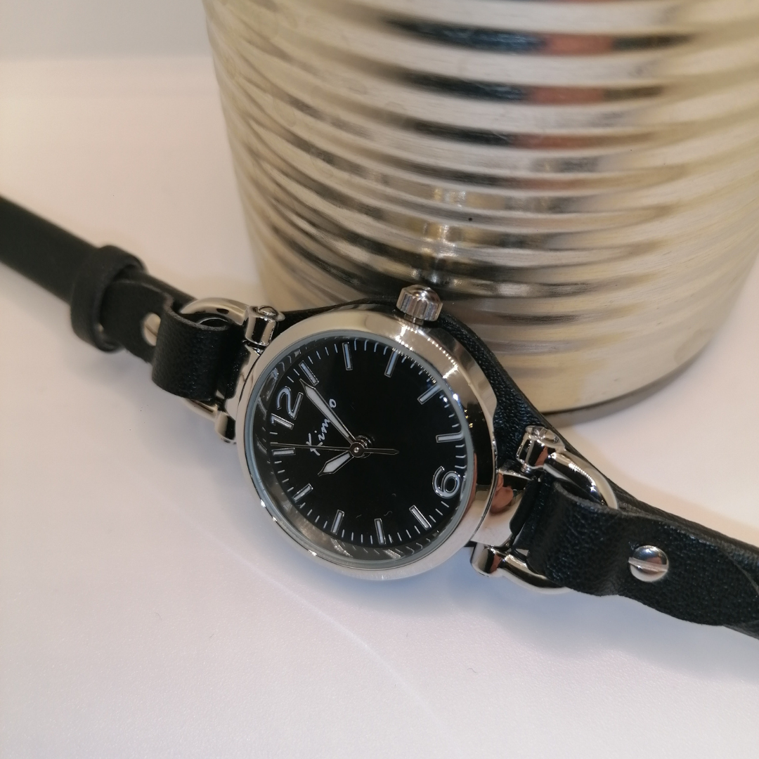 Uhr Leder Silber/Schwarz