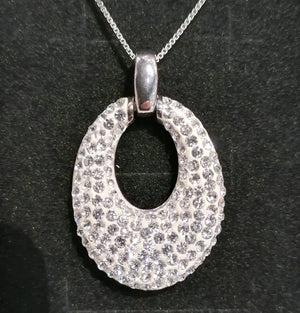 Halskette Echt Silber, Anhänger oval mit Zirkonia