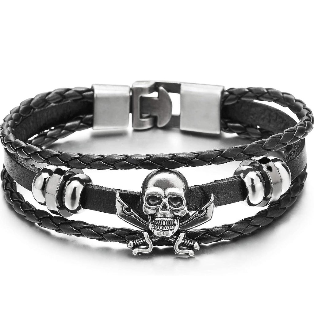 Armband Totenkopf Pirat Leder/Stahl