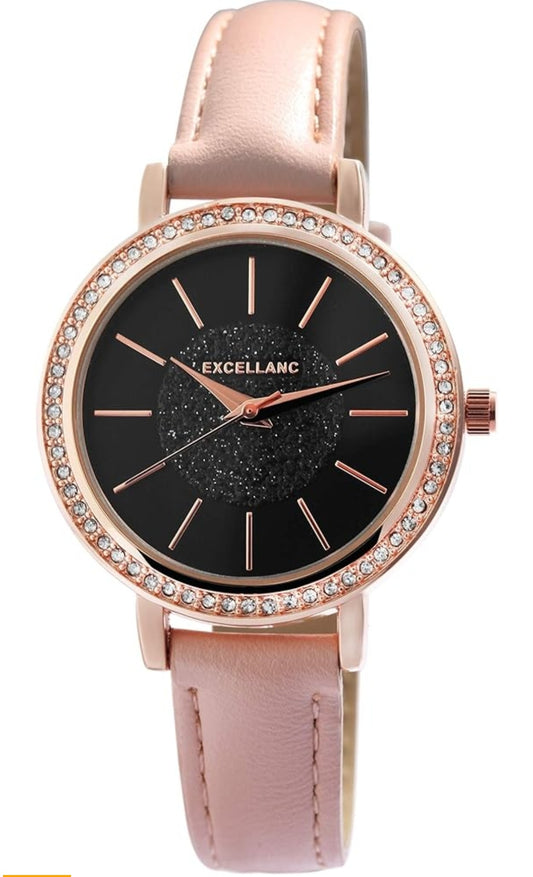 Uhr Lederimitat Rosegold Strass-Steine