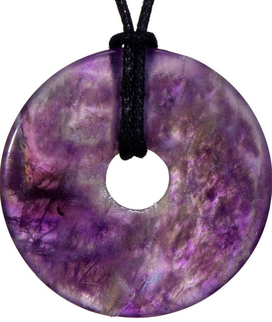 Halskette Amethyst Donut 3,8cm auf Stoffband