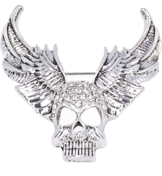 Brosche Totenkopf mit Flügel, Zirkonia