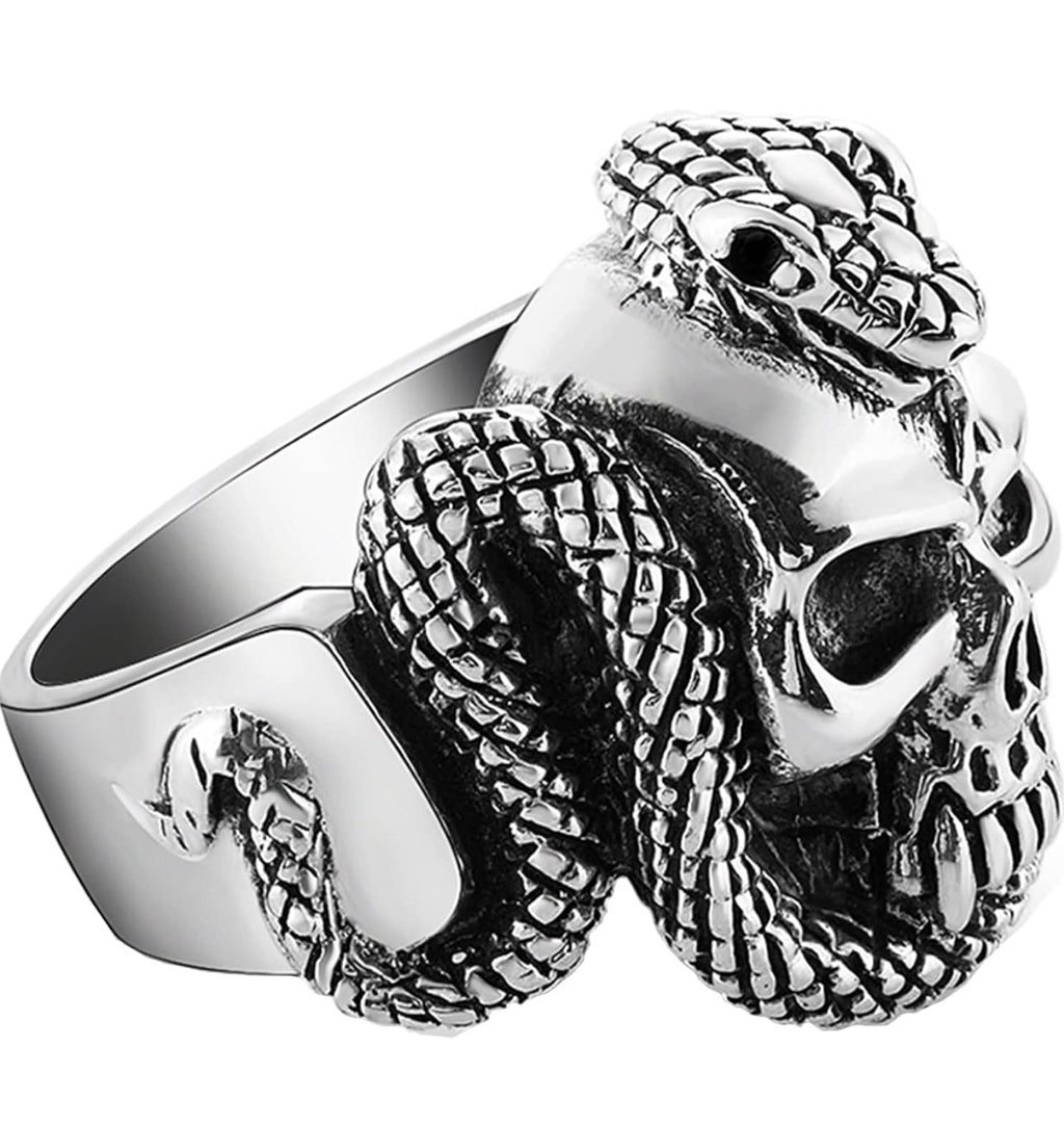 Ring Totenkopf Schlange Echt Silber