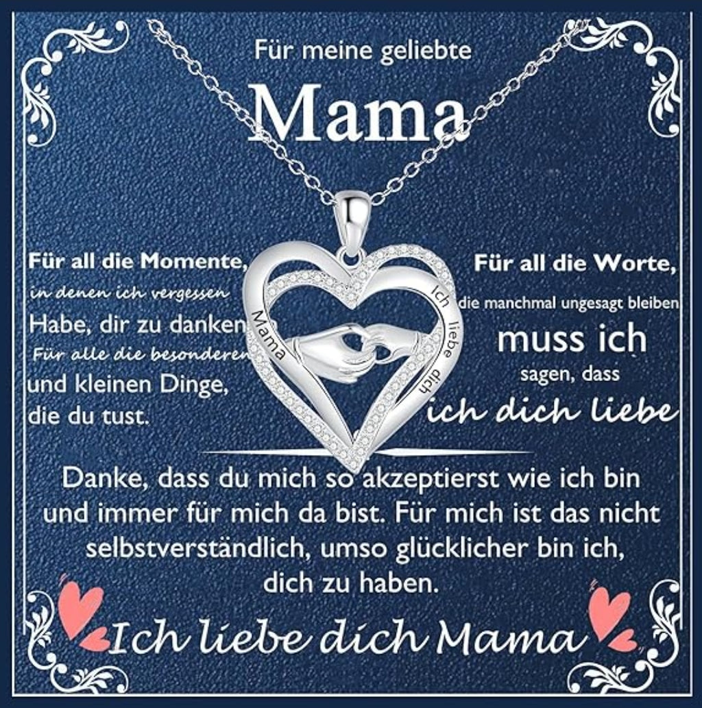 Halskette Herz mit Gravur "Ich liebe dich Mama", Echt Silber, Zirkonia, inkl. Karte, 45+5cm