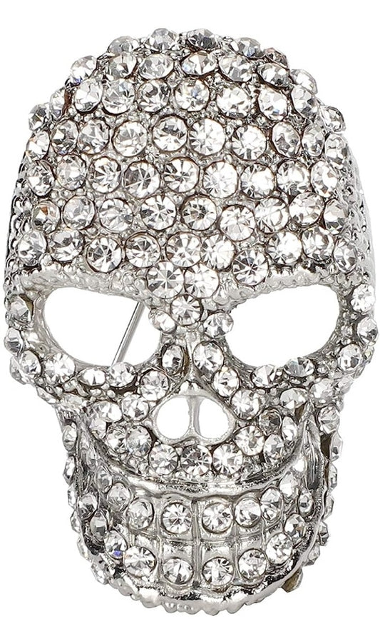 Brosche Totenkopf silber mit Zirkonia 39x26mm