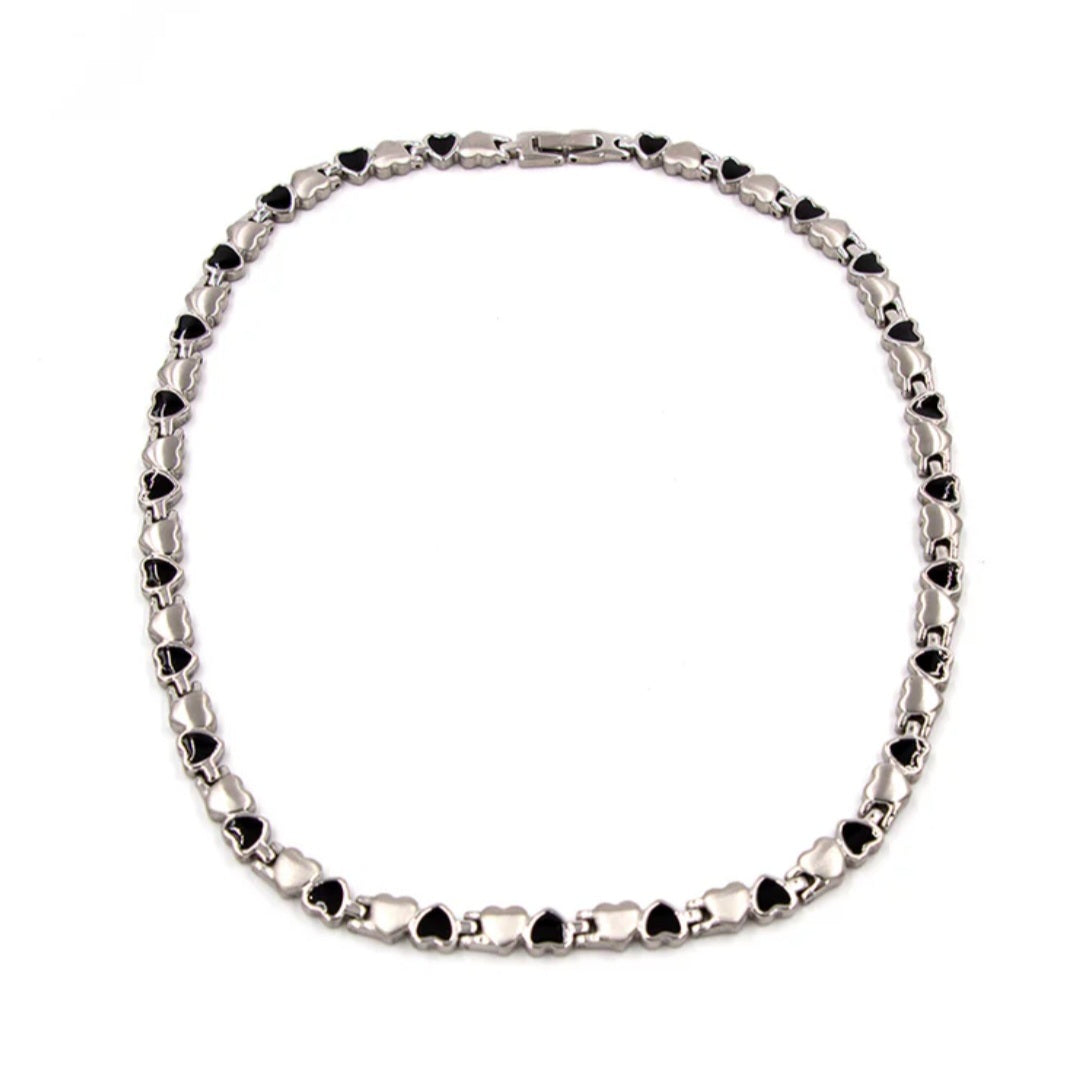 Halskette Collier Herz schwarz/silber, Magnetschmuck 2000 Gauss, Edelstahl