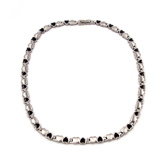 Halskette Collier Herz schwarz/silber, Magnetschmuck 2000 Gauss, Edelstahl