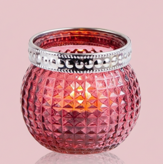 Teelichthalter Glas mit Silberrand, 5,9x6,6cm