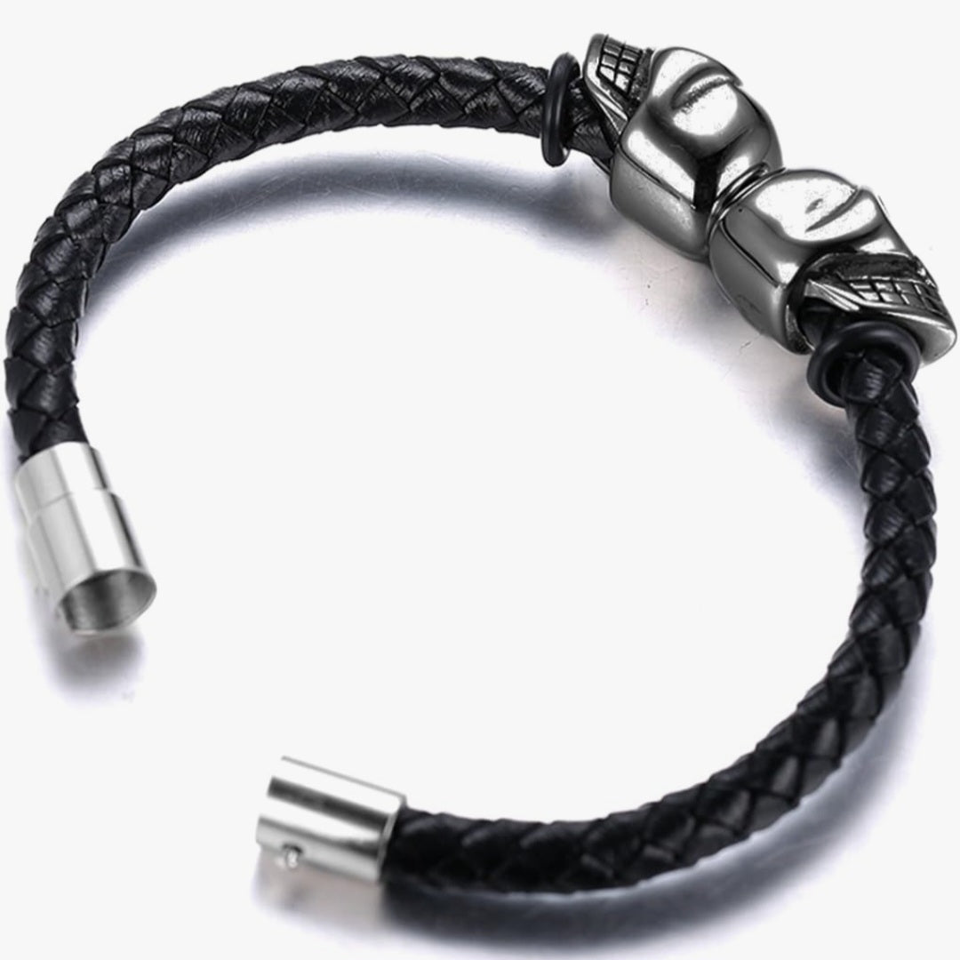 Armband Totenköpfe, Echt Leder, Titan, Magnetverschluss, 21,5x1,2cm