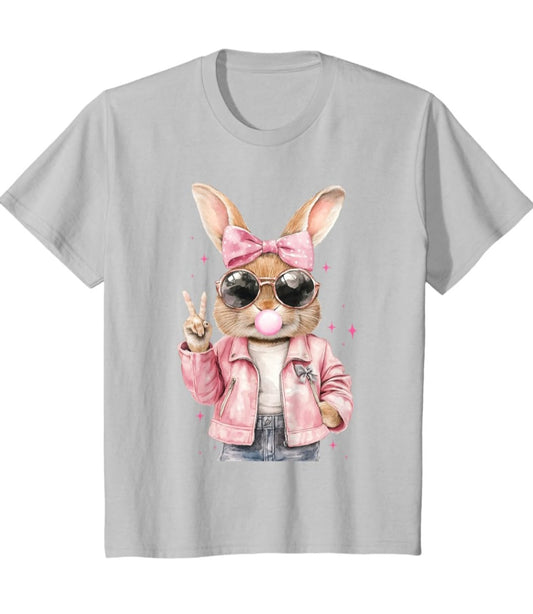 T-Shirt Mädchen, Motiv Hase, Baumwolle