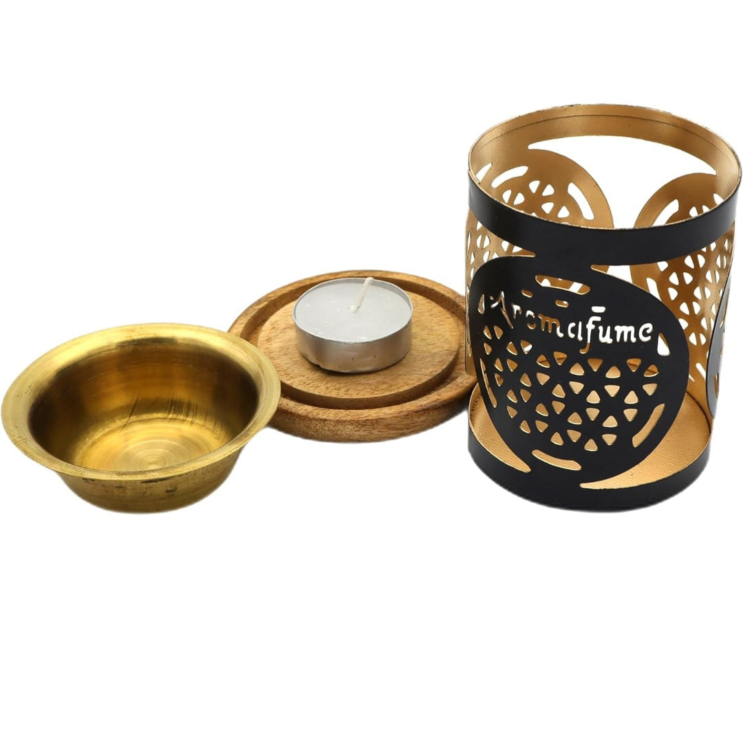 Duftlampe, Metall, Holz, für ätherische Öle