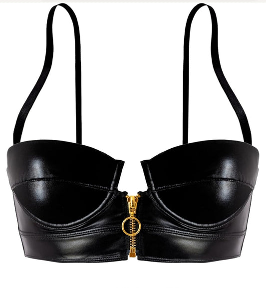 Bustier Kunstleder schwarz mit Reißverschluss, 90% Polyamid, 10% Elasthan