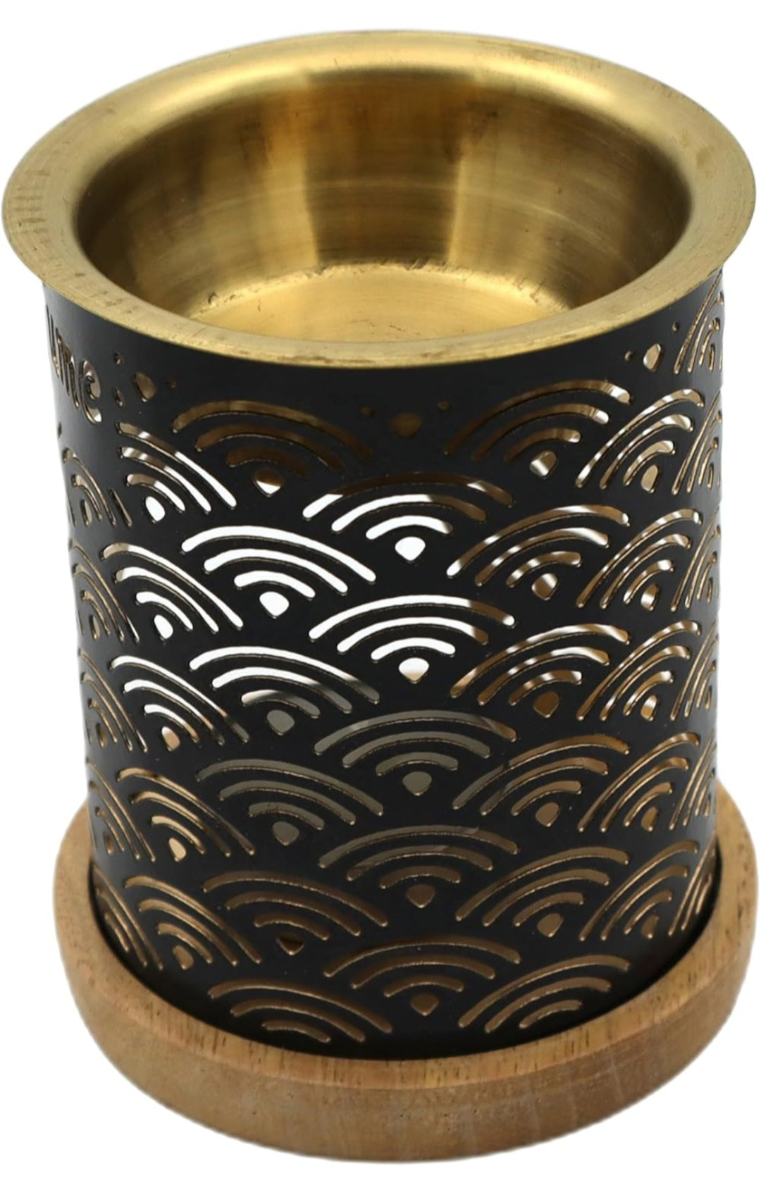 Duftlampe, Metall, Holz, für ätherische Öle