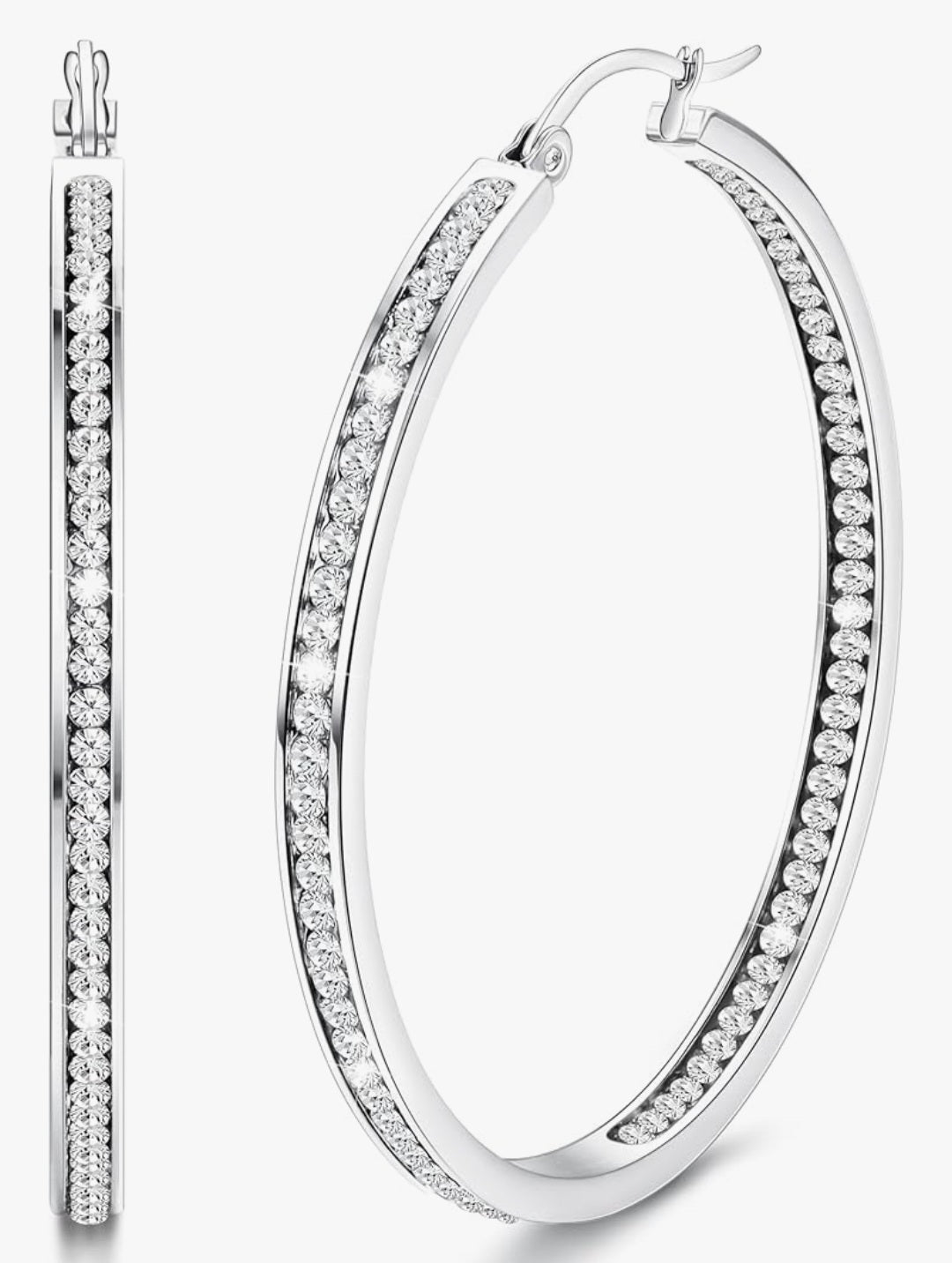 Ohrringe Creole mit Zirkonia, Edelstahl, Durchmesser 5cm