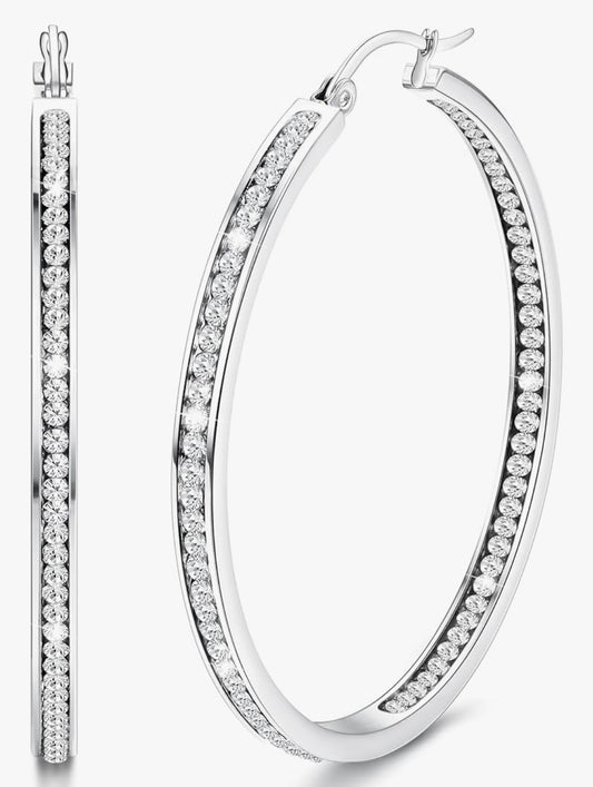 Ohrringe Creole mit Zirkonia, Edelstahl, Durchmesser 5cm