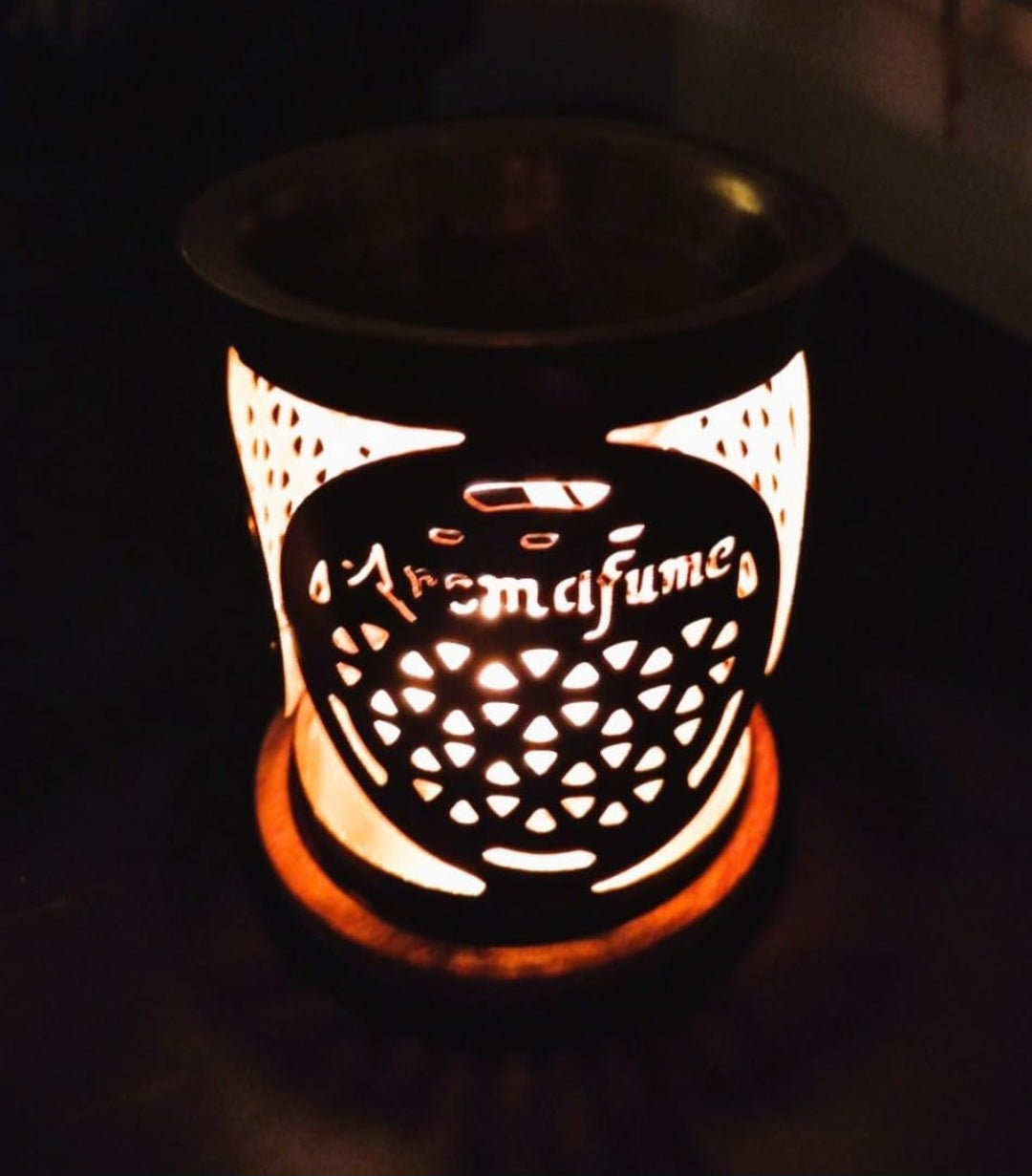 Duftlampe, Metall, Holz, für ätherische Öle