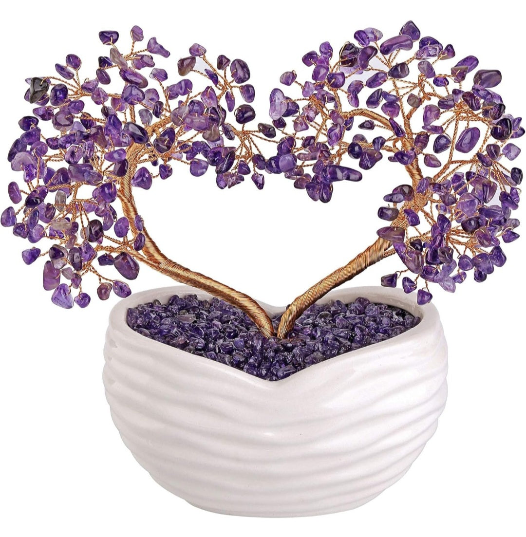 Glücksbaum Amethyst, Herzform, Keramikschale, 13x21cm