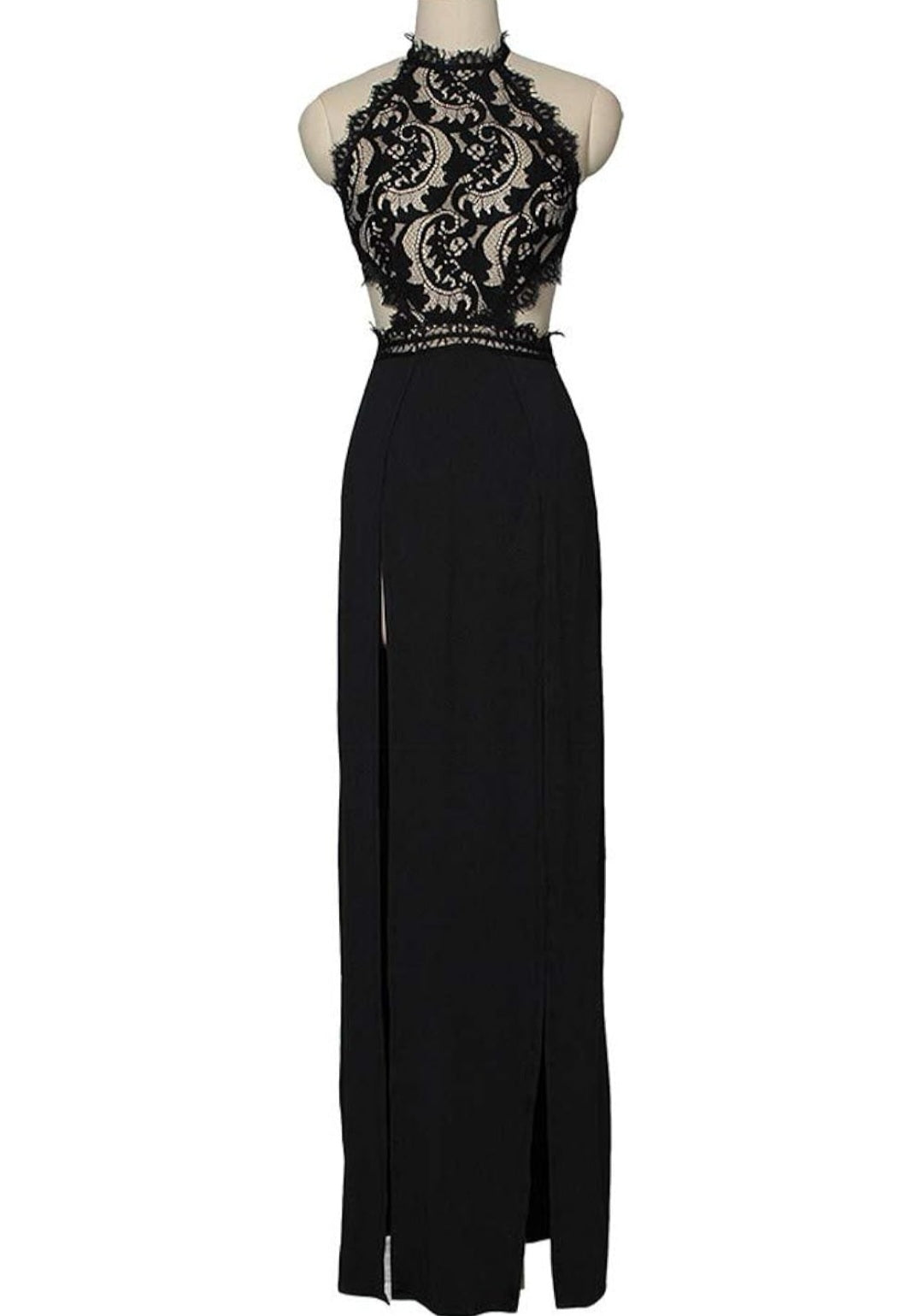 Kleid mit Spitze, Reißverschluss im Rückenteil, schwarz