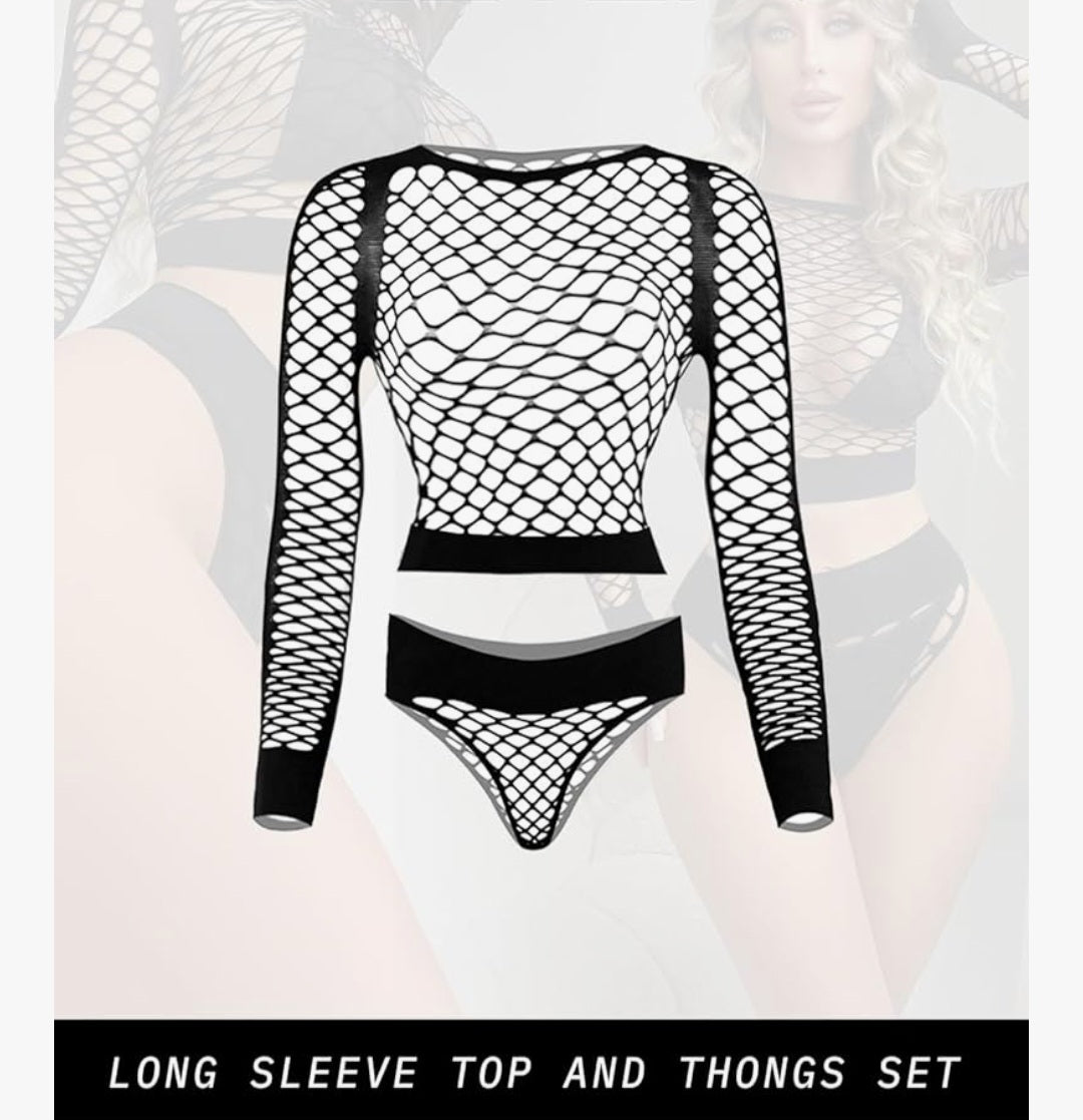 Dessous Set, Fischnetz, Einheitsgröße, 90% Nylon, 10% Spandex