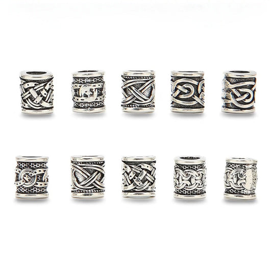 Bartperlen Set, Edelstahl, 10 Stück, inkl. 1 Einfädler