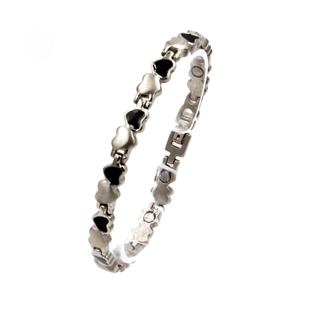 Armband Magnetarmband 2000 Gauss, Herz schwarz/silber, Edelstahl