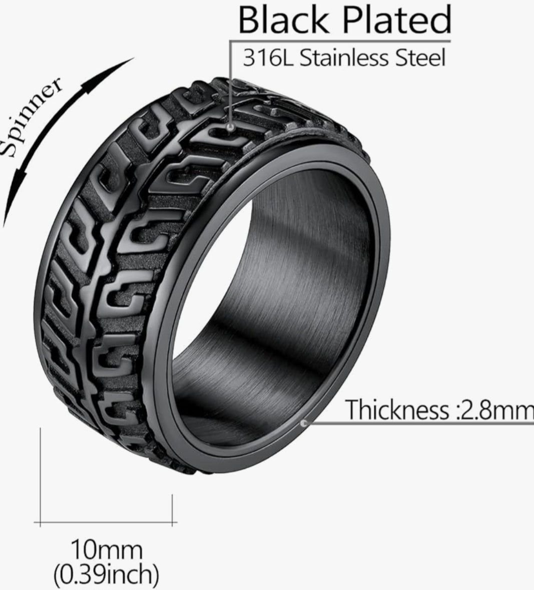 Ring Reifenprofil, Spinnerring, Edelstahl schwarz