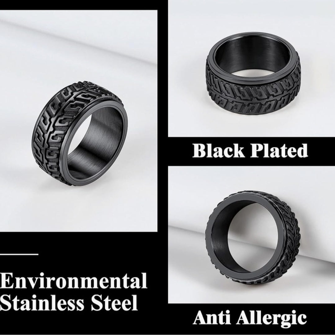 Ring Reifenprofil, Spinnerring, Edelstahl schwarz